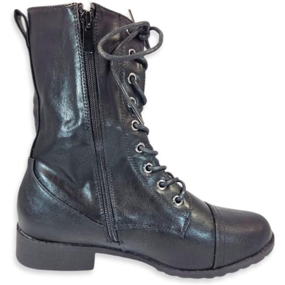 Forever Link Womens Round Toe Military Lace up Knit Ankle Cuff Low Heel Combat - Picture 2 of 7